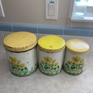 Vintage Floral Canister Set with Yellow Lids
